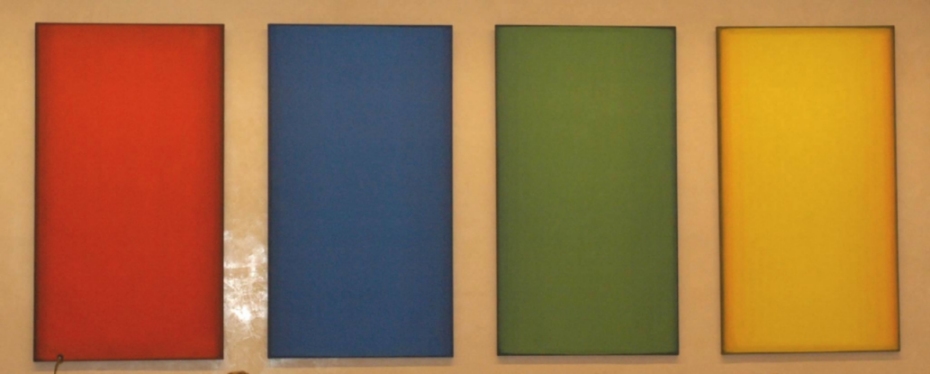 Lothar Quinte: Große Quadriga, 2000, vierteilige Arbeit, rotblaugrüngelb, Acryl auf Leinwand, je 270 x 160 cm